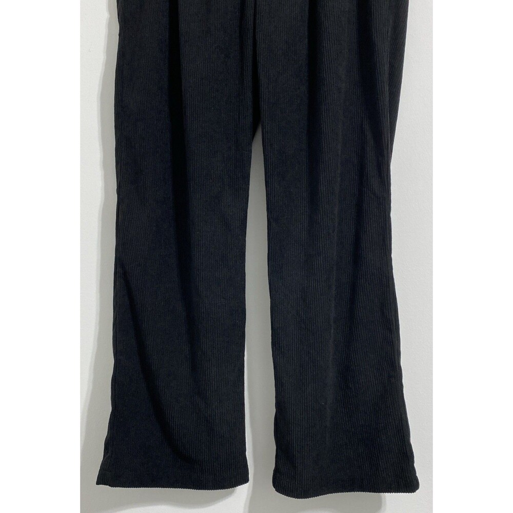 Halara Pants Women's L Black Corduroy Ribbed Pleated High Rise Athleisure NEW - Picture 3 of 9